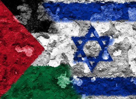 Palestine confrontation with Israel. Concept of flags. War and military. 