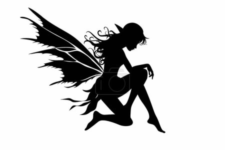 Black silhouette of a fairy on a white background.