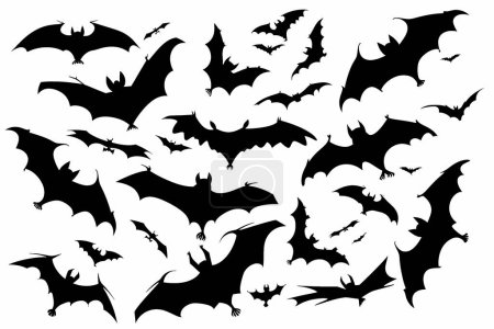 Black silhouette of some of bats on a white background.