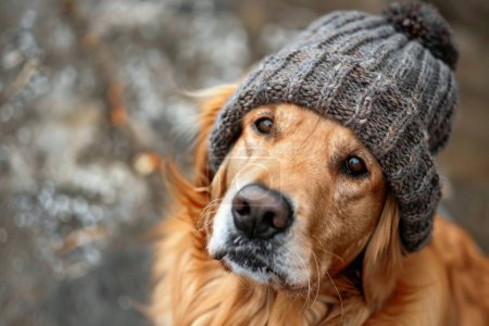 A dog wearing a funny hat