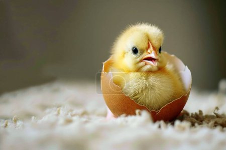 A cute little chick hatches from an egg
