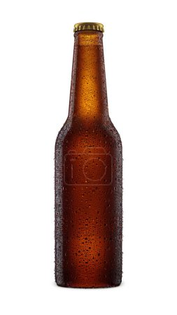 Photo for Beer Bottle Mockup with water drops Isolated on a white background - Royalty Free Image