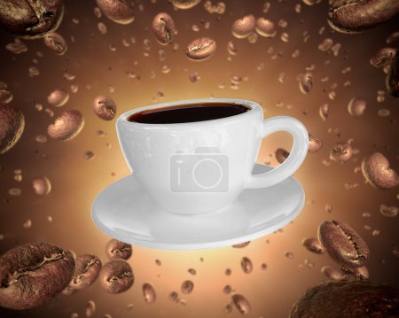 Photo for Blank Coffee Cup White Mockup with coffee beans in the background - Royalty Free Image