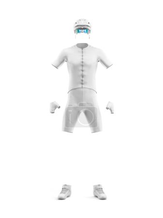 Photo for Blank white cycling outfit full body front view mockup isolated on a white background - Royalty Free Image