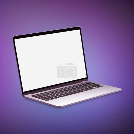 Téléchargez les photos : Ordinateur portable vierge modèle isolé sur un fond violet - en image libre de droit