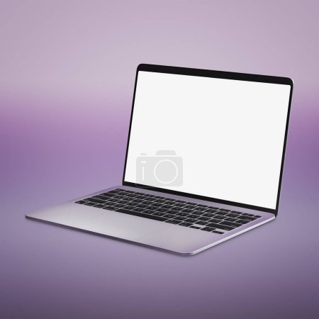 Foto de Computadora portátil en blanco aislada sobre un fondo púrpura - Imagen libre de derechos