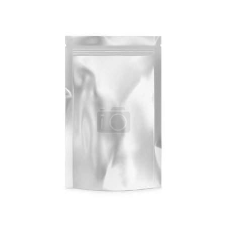 Foto de Paquete de bolsa blanca metálica en blanco aislado sobre un fondo blanco - Imagen libre de derechos