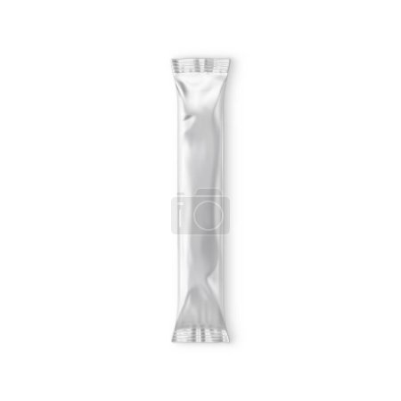 Téléchargez les photos : Pochette blanche métallique vierge pour bâton isolée sur un fond blanc - en image libre de droit