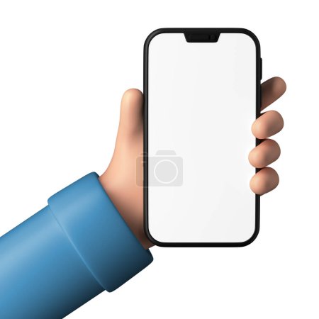 Photo for Hands holding a blank phone template isolated on a white background - Royalty Free Image