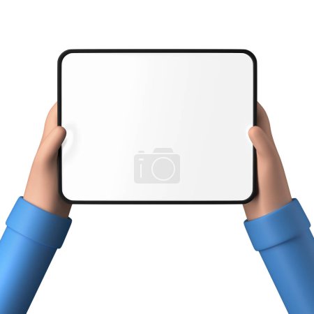 Foto de Manos sosteniendo una plantilla de tableta en blanco aisladas sobre un fondo blanco - Imagen libre de derechos