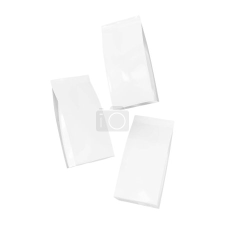 Téléchargez les photos : Blanc blanc trois brillant paquet sac de café blanc isolé sur un fond blanc - en image libre de droit