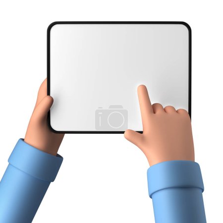 Téléchargez les photos : Mains tenant un modèle de tablette vide isolé sur un fond blanc - en image libre de droit
