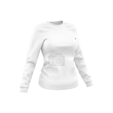 Téléchargez les photos : T-shirt femme blanche manches longues modèle isolé sur un fond blanc - en image libre de droit