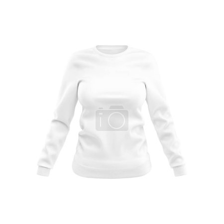 Téléchargez les photos : T-shirt femme blanche manches longues modèle isolé sur un fond blanc - en image libre de droit
