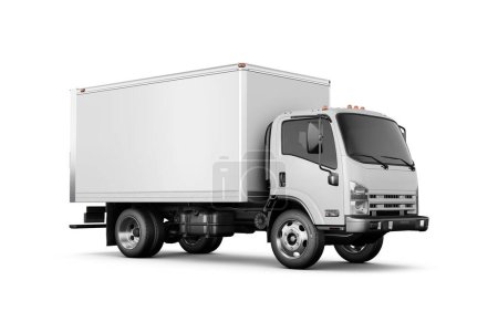 Téléchargez les photos : Une boîte blanche camion demi vue latérale isolé sur un fond blanc - en image libre de droit
