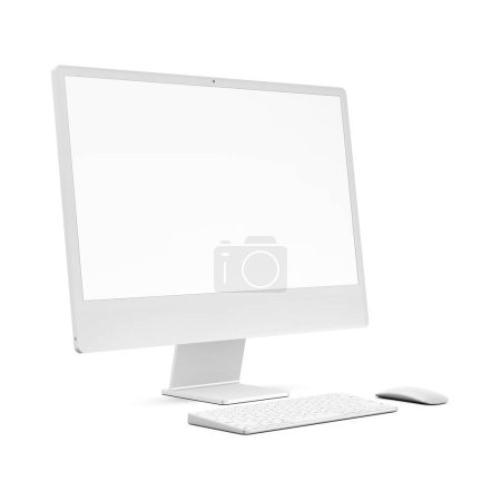 Téléchargez les photos : Une maquette d'ordinateur de bureau blanc isolé sur un fond blanc - en image libre de droit
