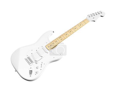 Foto de Una maqueta de guitarra eléctrica blanca aislada sobre un fondo blanco - Imagen libre de derechos