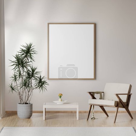 Photo for A image of a white frame portrait on a wall in a living room background - Royalty Free Image