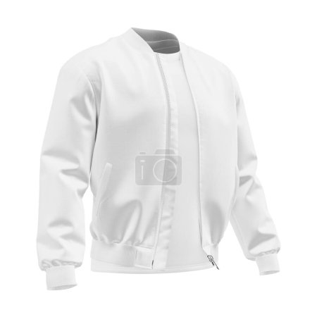 Téléchargez les photos : Une chemise blanche avec une veste de bombardier vierge isolée sur un fond blanc - en image libre de droit