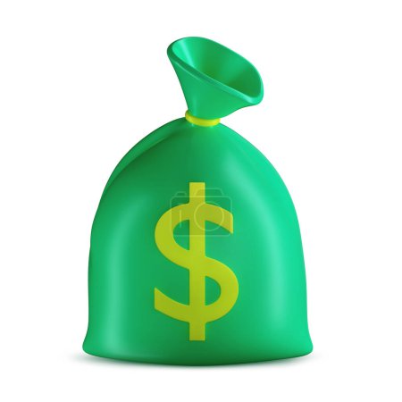 Photo for 3D Money Bag Illustration isolated on a white background - Royalty Free Image