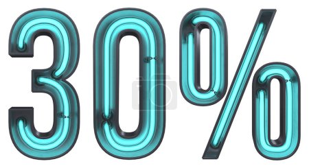 Téléchargez les photos : Un néon 3D 30 % Nombre isolé sur fond blanc - en image libre de droit