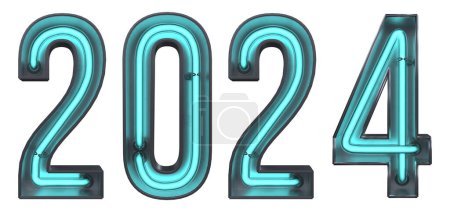 Téléchargez les photos : Un néon numéro 2024 Illustration isolée sur fond blanc - en image libre de droit
