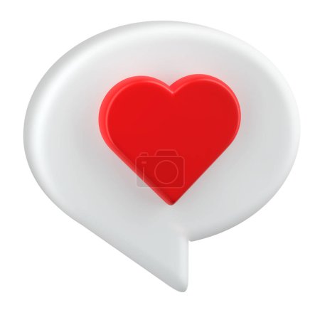 Foto de Un globo de mensaje 3D con una ilustración del corazón aislada sobre un fondo blanco - Imagen libre de derechos