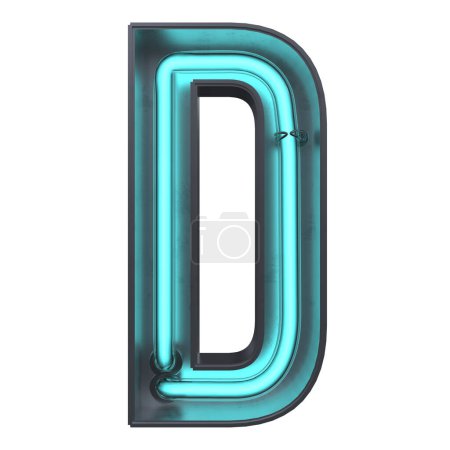 Téléchargez les photos : Une illustration de lettre néon 3d D, isolée sur un fond blanc - en image libre de droit