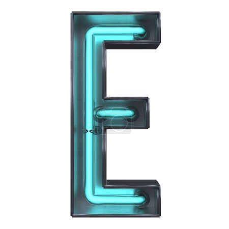 Téléchargez les photos : Une illustration de lettre au néon 3d E, isolée sur un fond blanc - en image libre de droit
