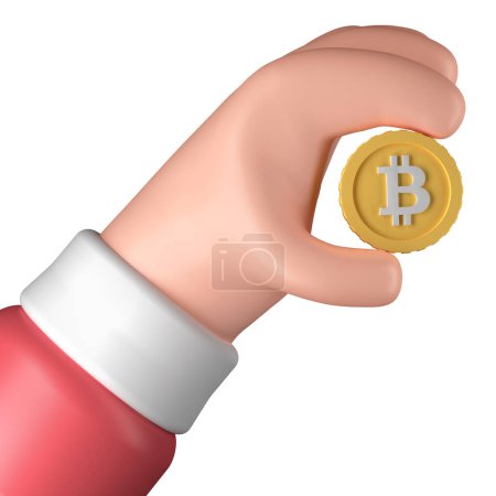 Photo for A 3D Hand with Bitcoin illustration isolated on a white background - Royalty Free Image