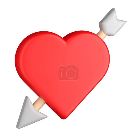 Foto de Un corazón 3D con una ilustración de Flecha aislada sobre un fondo blanco - Imagen libre de derechos