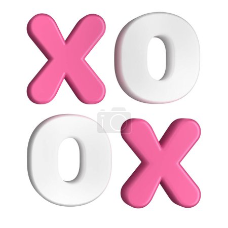 Téléchargez les photos : Un alphabet de texte 3D XOXO Lettres Illustration isolée sur fond blanc - en image libre de droit