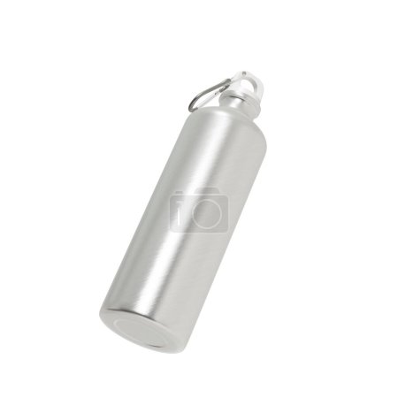 Téléchargez les photos : Une image de bouteille en aluminium avec mousqueton isolé sur un fond blanc - en image libre de droit