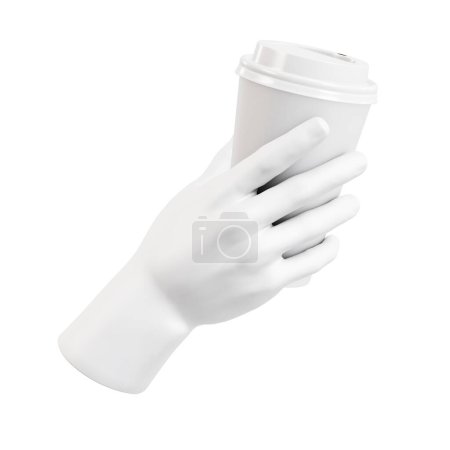 Foto de Una mano maniquí sosteniendo una taza de café aislado sobre un fondo blanco - Imagen libre de derechos