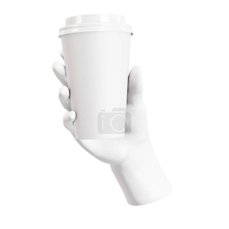 Téléchargez les photos : Une main mannequin tenant une tasse de café isolée sur un fond blanc - en image libre de droit