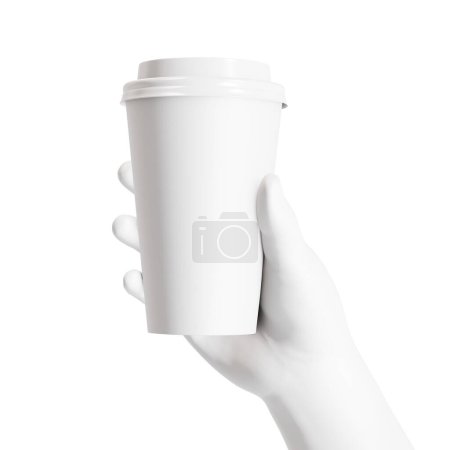 Téléchargez les photos : Une main mannequin tenant une tasse de café isolée sur un fond blanc - en image libre de droit