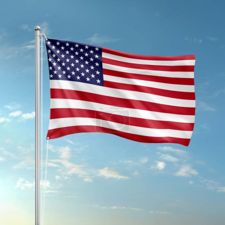 Foto de Una imagen del asta de la bandera de EE.UU. aislada sobre un fondo del cielo - Imagen libre de derechos