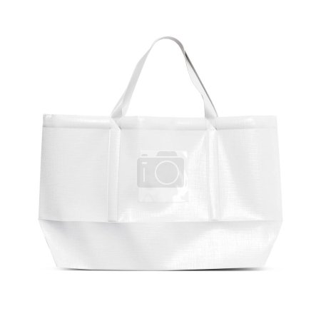 Foto de Una bolsa de compras de plástico brillante blanca aislada sobre un fondo en blanco - Imagen libre de derechos