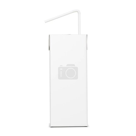 Téléchargez les photos : Une image d'une boîte à jus blanche avec de la paille isolée sur un fond blanc - en image libre de droit