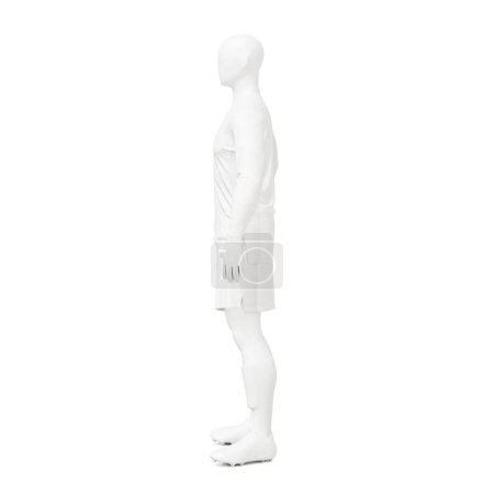 Foto de Una imagen de un maniquí de un hombre con kit de fútbol completo con bola aislada sobre un fondo blanco - Imagen libre de derechos