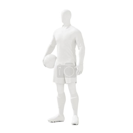 Téléchargez les photos : Une image d'un mannequin d'homme avec Kit complet de football avec ballon isolé sur un fond blanc - en image libre de droit