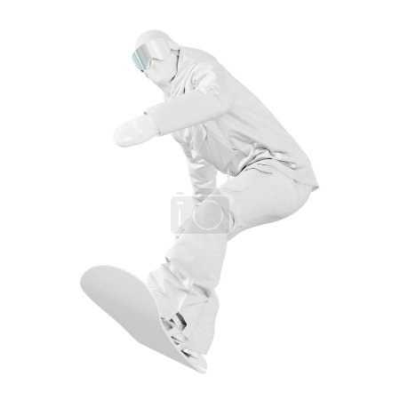 Téléchargez les photos : Une image blanche Jumping Snowboard isolée sur un fond blanc - en image libre de droit
