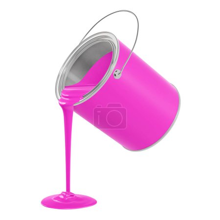 Photo for A image of a Metal Pink Bucket Pouring Pink Paint isolated on a white background - Royalty Free Image