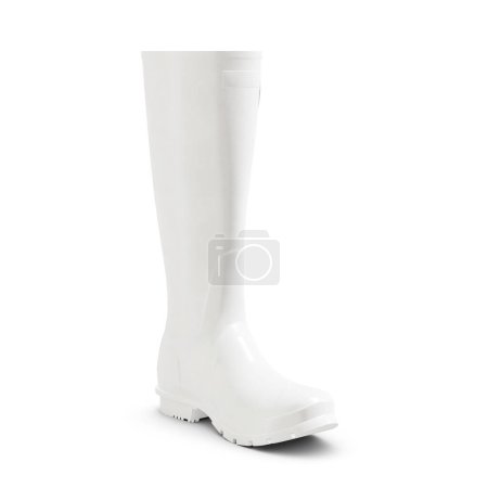 Foto de Una bota de lluvia blanca aislada sobre un fondo blanco - Imagen libre de derechos