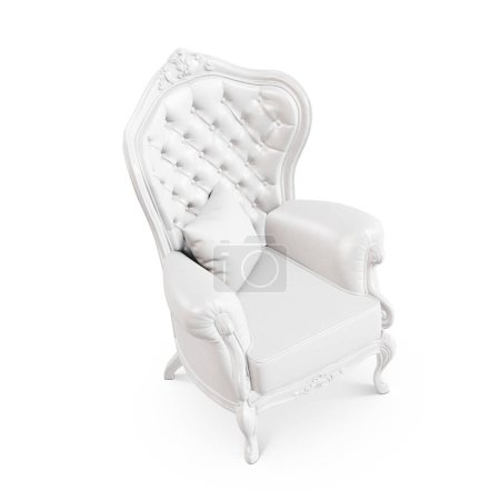 Foto de Un sillón Vintage en blanco con almohada aislada sobre un fondo blanco - Imagen libre de derechos