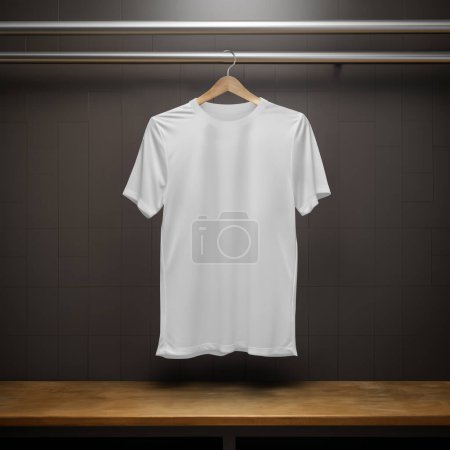 Téléchargez les photos : Un t-shirt blanc sur cintre dans un fond - en image libre de droit