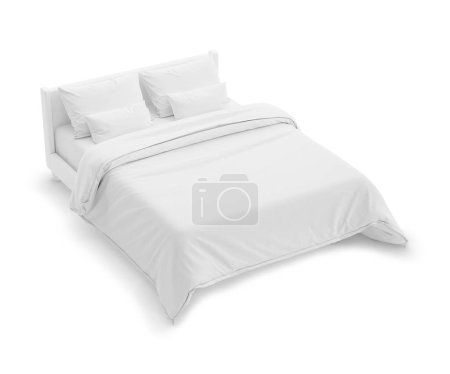 Téléchargez les photos : Un lit blanc demi-vue latérale image isolée sur un fond blanc - en image libre de droit