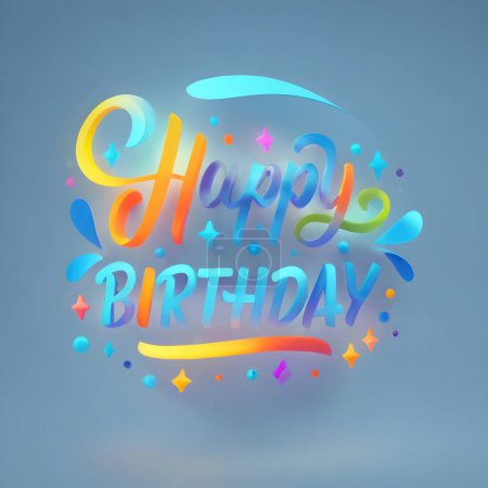 Téléchargez les photos : Un lettrage joyeux anniversaire coloré isolé sur un fond bleu - en image libre de droit