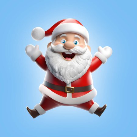 Photo for A santa claus 3d jumping image isolated on a blue background - Royalty Free Image