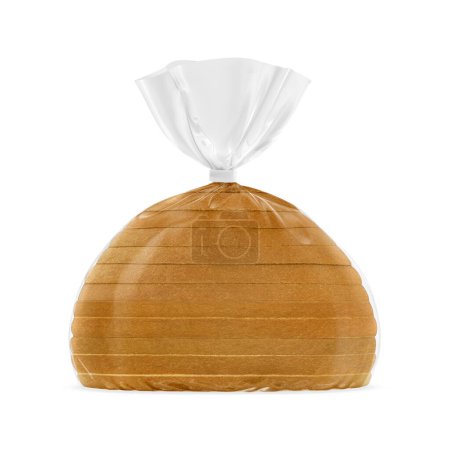 una imagen de un paquete claro con pan rebanado sobre un fondo blanco